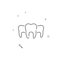 Three teeth in a row simple vector line icon. Symbol, pictogram, sign isolated on white background. Editable stroke. Adjust line weight.