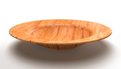 Isolated Wooden Textured Plate, Crockery on Off White Background, Realistic Shot of 3D Illustration.