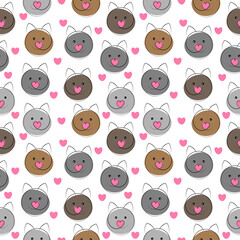 Seamless pattern with cats and hearts.Vector graphics.