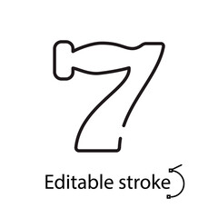Number seven outline icon. Jackpot on slot machine. Casino idea. Editable stroke. Isolated vector illustration