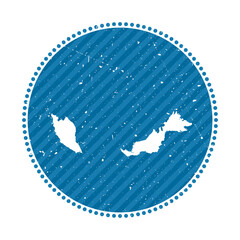 Malaysia striped retro travel sticker. Badge with map of country, vector illustration. Can be used as insignia, logotype, label, sticker or badge of Malaysia.