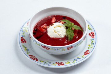 strawberry soup with ice cream