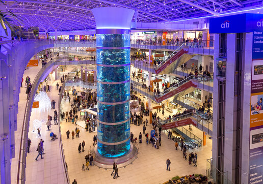 Interior of Aviapark shopping mall in Moscow