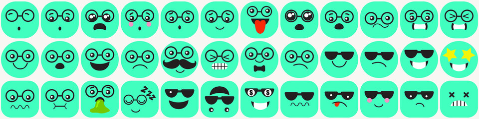 Glasses Emoji faces icons vector design bad and good review happy and sad reaction