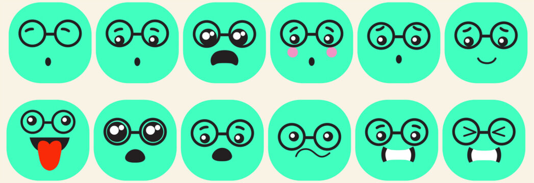 Glasses Emoji faces icons vector design bad and good review happy and sad reaction