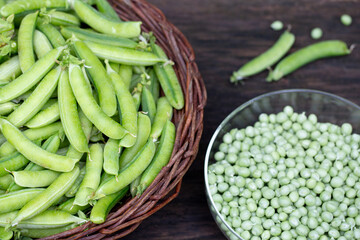 still life of fresh peas. healthy food concept