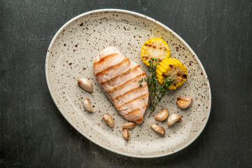 Grilled Chicken Breast, Steak with Sause, Restaurant food