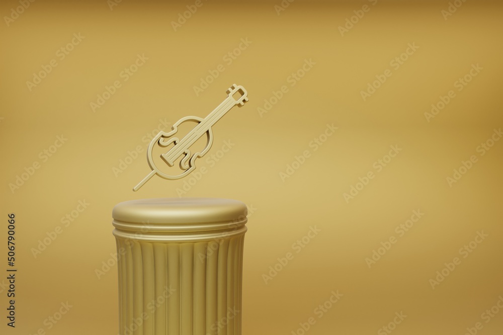 Poster Beautiful abstract illustrations golden Inclined Cello music symbol icons on a golden column and wonderful background. 3d rendering illustration. Background pattern for design.