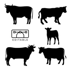 Cow Silhouette Set Vector