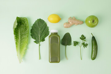 vegetables detox water in bottle on white background