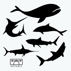 Fish Silhouette Set Vector