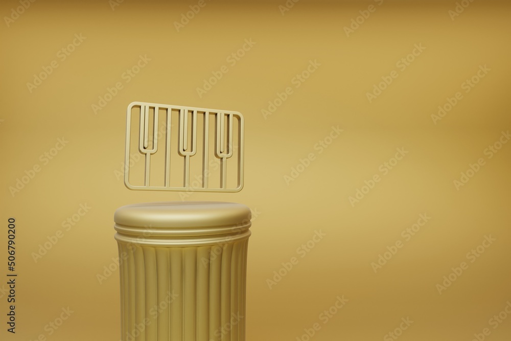 Poster Beautiful abstract illustrations golden Piano Keys music symbol icons on a golden column and wonderful background. 3d rendering illustration. Background pattern for design.