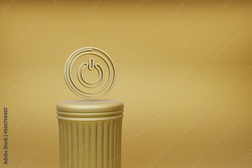 Poster Beautiful abstract illustrations golden Round Power Button music symbol icons on a golden column and wonderful background. 3d rendering illustration. Background pattern for design.
