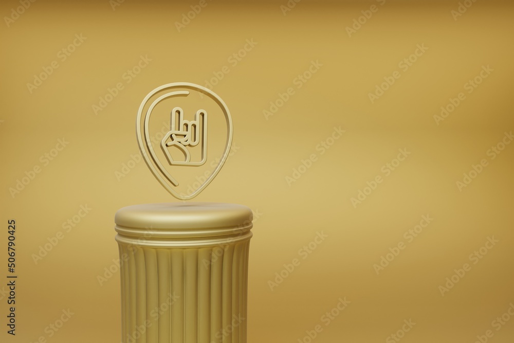 Aufkleber Beautiful abstract illustrations golden Guitar Plectrum with Hand music symbol icons on a golden column and wonderful background. 3d rendering illustration. Background pattern for design.