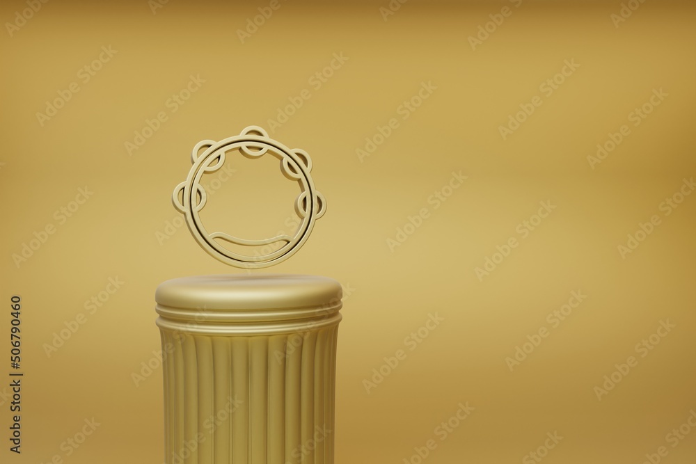 Poster beautiful abstract illustrations golden big tambourine music symbol icons on a golden column and won