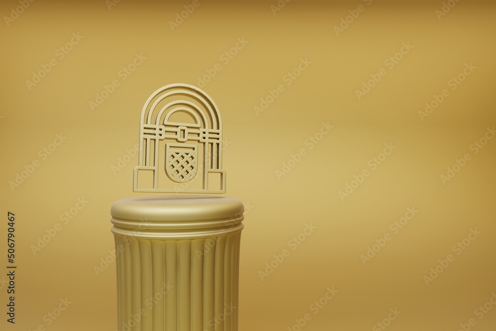 Poster beautiful abstract illustrations golden vintage jukebox music symbol icons on a golden column and wo