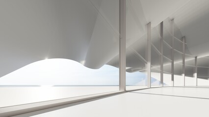 Architecture background empty interior with curved windows 3d render