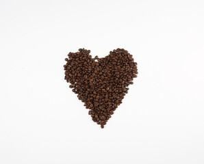 heart made of coffee beans on a white background