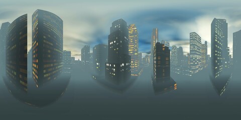 panorama of the night city, HDRI, environment map, Round panorama, spherical panorama, equidistant projection, 360 high resolution panorama 