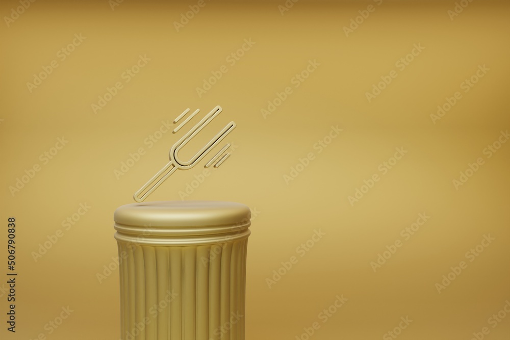 Poster Beautiful abstract illustrations golden Tuning Fork Vibrating music symbol icons on a golden column and wonderful background. 3d rendering illustration. Background pattern for design.