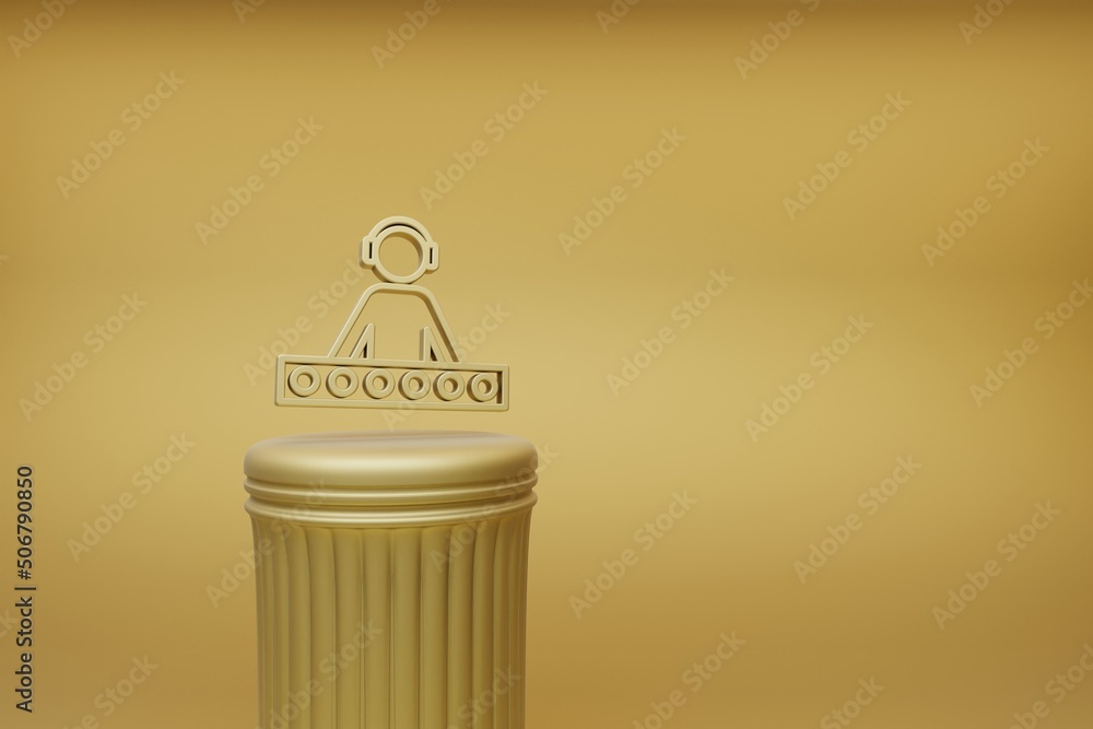 Poster beautiful abstract illustrations golden dj with headphones music symbol icons on a golden column and