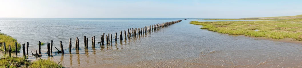 Zelfklevend Fotobehang Deutschland Nordseeküste - Strand und Watt mit Buhnen in Norddeutschland an der Küste © ExQuisine