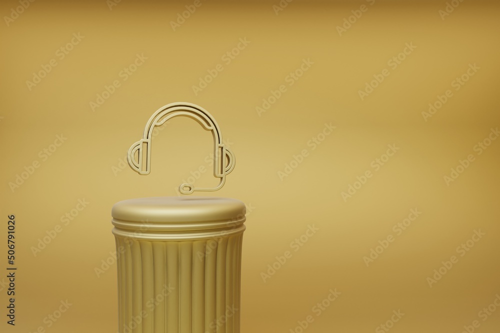 Poster beautiful abstract illustrations golden big headphones with microphone music symbol icons on a golde