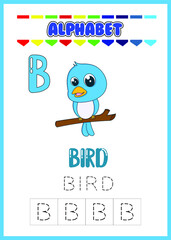 handwriting practice letter the b with cute animal 