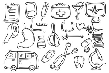 medical equipment concept doodle design on set