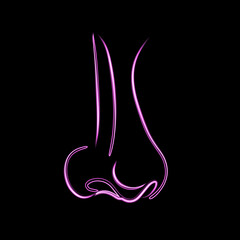 Vector illustration of a human nose with neon effect.