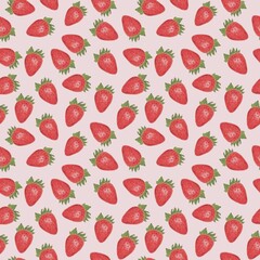 Pattern with strawberries. Pink background.