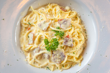 Spaghetti Carbonara Pasta is delicious food of Traditional Italian cuisine.