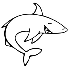 Hand drawn black and white Shark doodle sketch illustration.