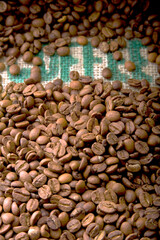 Coffee Burlap with Lots of Beans