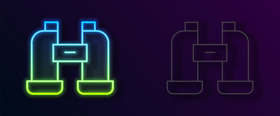 Glowing neon line Binoculars icon isolated on black background. Find software sign. Spy equipment symbol. Vector