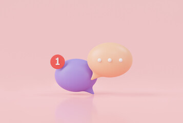 3d icon rendering illustration of Chat bubble on pink background. concept of social media messages. speech bubbles, messenger shapes, Talk, dialogue, messenger, Chatting. Social network communication - obrazy, fototapety, plakaty