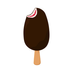 Popsicle with chocolate topping and jam inside. Can be used for poster, print, cards and clothes decoration, for food design and ice cream shop logo.