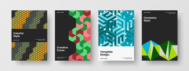 Naklejka premium Unique pamphlet design vector template collection. Modern geometric shapes handbill layout set.