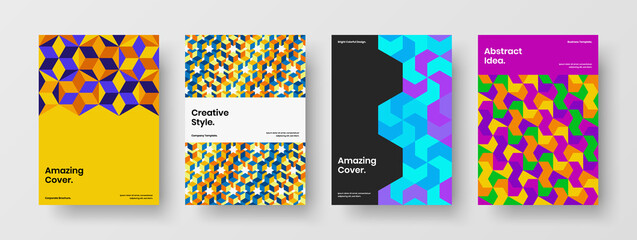 Fototapeta premium Multicolored corporate identity design vector template composition. Trendy mosaic pattern presentation concept set.