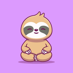 Cute Slot Sitting Yoga Cartoon Vector Icon Illustration. Animal Nature Icon Concept Isolated Premium Vector. Flat Cartoon Style