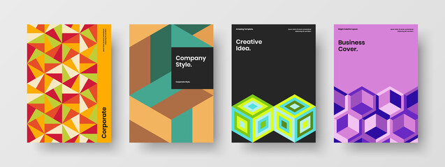 Fototapeta premium Multicolored corporate brochure vector design template collection. Clean geometric pattern poster layout set.