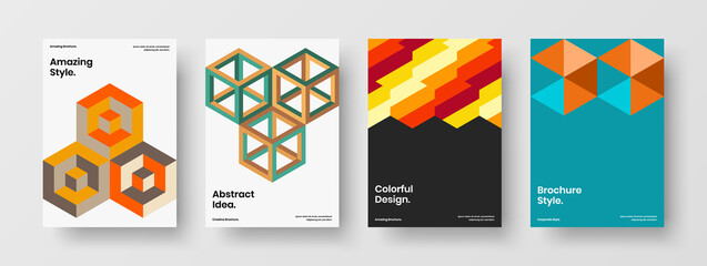 Fototapeta premium Original company identity A4 vector design illustration bundle. Modern mosaic shapes corporate cover template set.