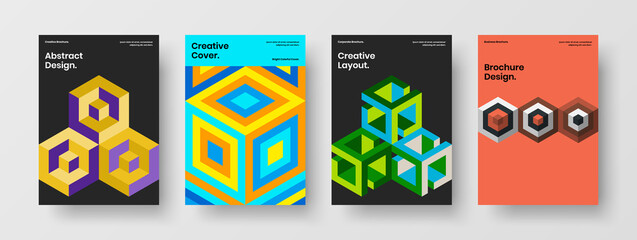Obraz premium Modern geometric shapes corporate brochure template bundle. Colorful handbill design vector concept set.