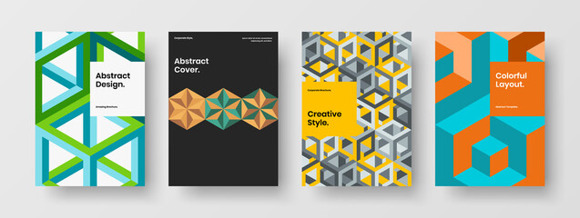 Fototapeta premium Abstract book cover vector design template composition. Clean mosaic hexagons company brochure illustration set.