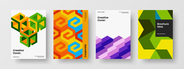 Fototapeta premium Minimalistic cover design vector template set. Creative mosaic hexagons company identity layout collection.