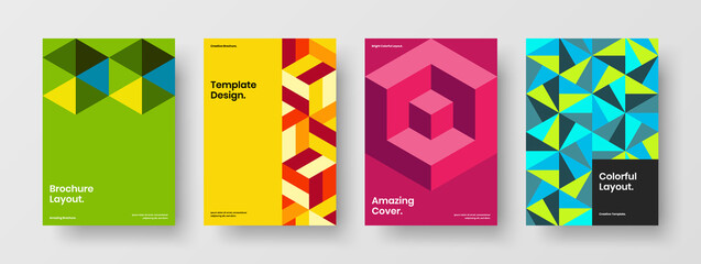 Fototapeta premium Vivid poster vector design concept collection. Colorful geometric hexagons corporate brochure illustration composition.