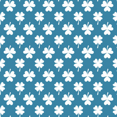 Blue seamless pattern with white clover.