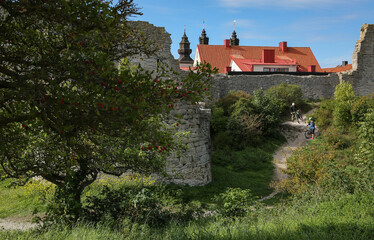 Fototapeta na wymiar Bicycle trip around Visby City Wall, Gotland Sweden.