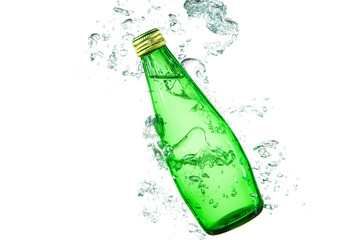 Mineral Bottle in Water with Bubbles
