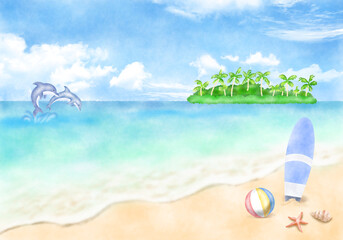 A hand-drawing illustration of vacation, travel, summer and sea concept